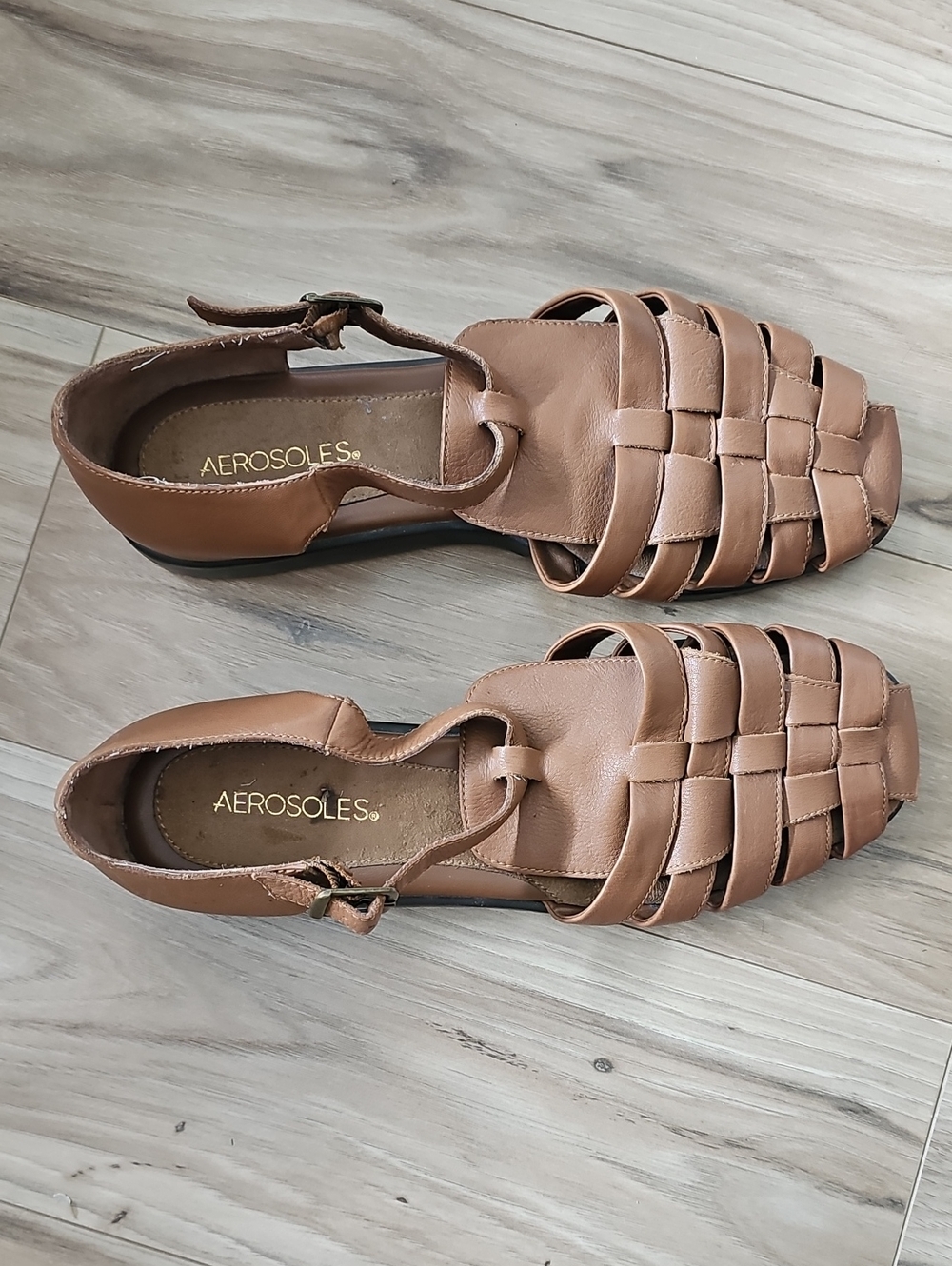AEROSOLES Woven Leather Fisherman Sandals - Brown